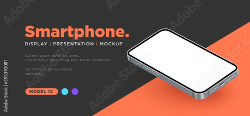 3d realistic smartphone display mockup vector. isolated angled perspective modern phone presentation