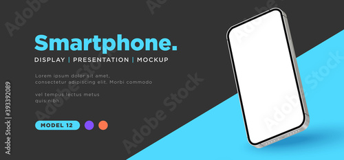 3d realistic smartphone display mockup vector. isolated angled perspective modern phone presentation