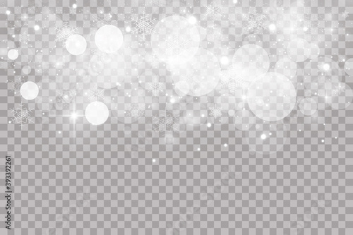 Stock vector illustration falling snow. Snowflakes, snowfall. Transparent background. Fall of snow.