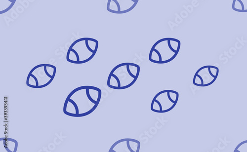 Seamless pattern of large isolated blue rugby symbols. The pattern is divided by a line of elements of lighter tones. Vector illustration on light blue background