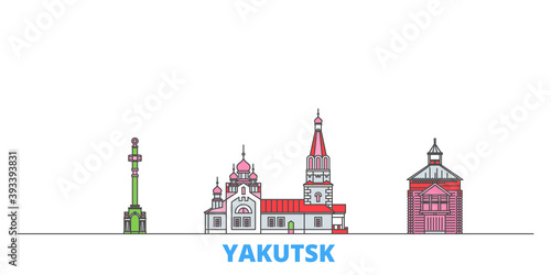Russia, Yakutsk cityscape line vector. Travel flat city landmark, oultine illustration, line world icons