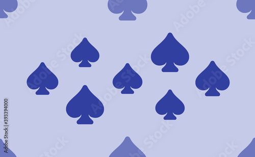 Seamless pattern of large isolated blue spades. The pattern is divided by a line of elements of lighter tones. Vector illustration on light blue background