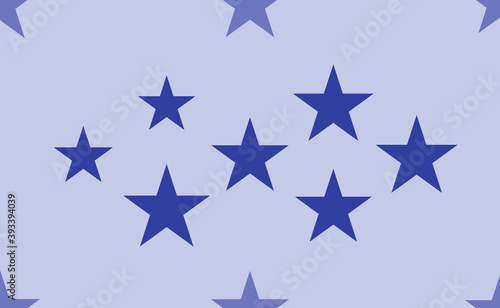 Seamless pattern of large isolated blue star symbols. The pattern is divided by a line of elements of lighter tones. Vector illustration on light blue background