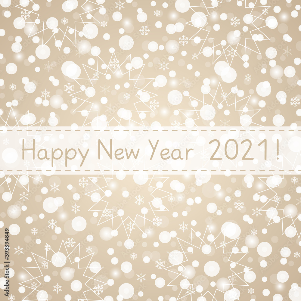 Happy New Year 2021 greeting card. Snow pattern with ribbon. Vector background for decoration, design, banner, celebration, winter holiday, illustration Happy New Year 2021 greeting card. Snow pattern with ribbon. Vector background for decoration, design, banner, celebration, winter holiday, illustration