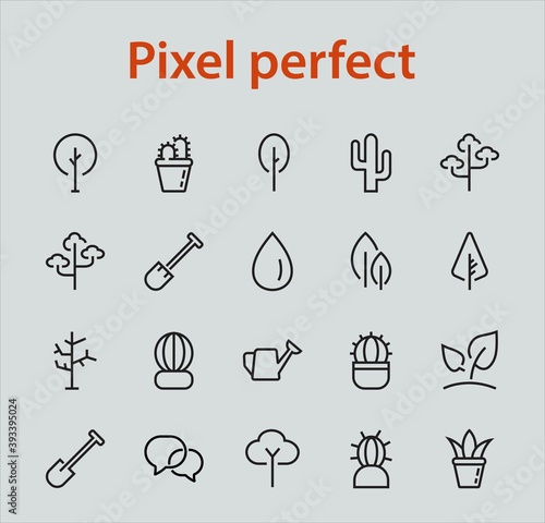 A set of Rosteniya Icons, and garden care, Vector illustration, Contains Icons such as tree, cactus, watering can, spade, flower and much more. on a white background, editable bar 480x480