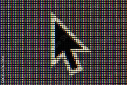 Close-up of a high resolution computer display with an arrow. IPS panel. TFT-LCD.