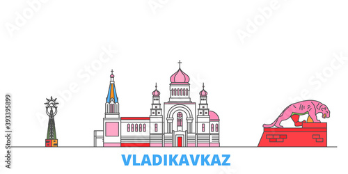 Russia, Vladikavkaz cityscape line vector. Travel flat city landmark, oultine illustration, line world icons