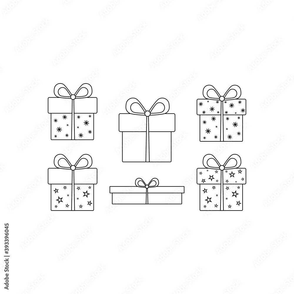Gift box and boxes in line style. Set of presents. Vector illustration. Flat design Gift box and boxes in line style. Set of presents. Vector illustration. Flat design
