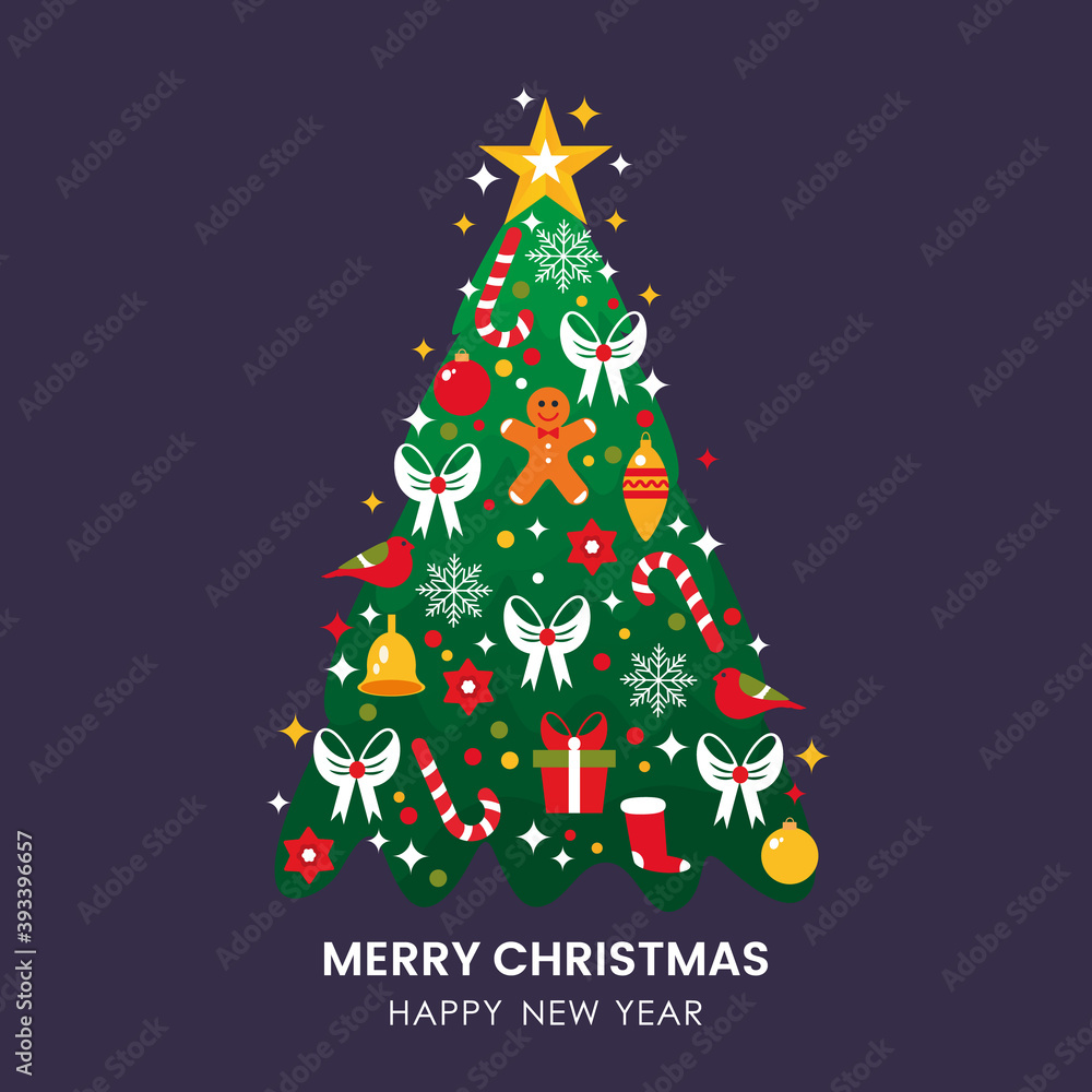 greeting christmas and greeting card with flat icons .