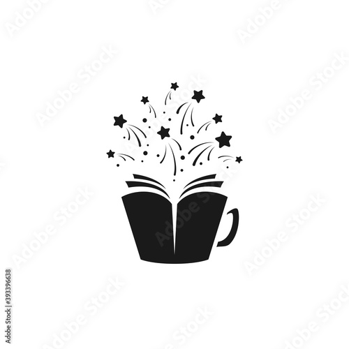 book in shape of cup with stars or fireworks flying out. Isolated on white background.