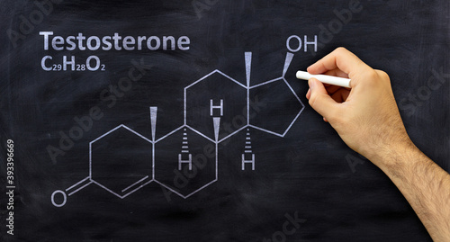 Testosterone structural chemical formula, chalk drawing on a blackboard