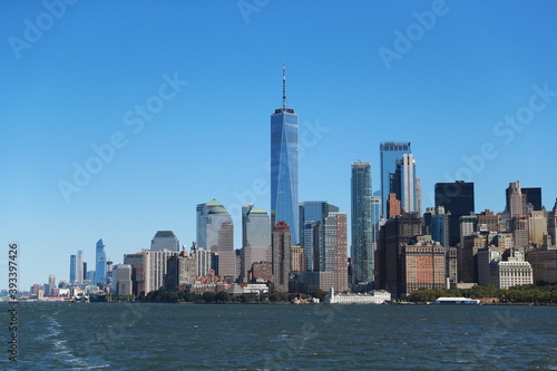 A view of One World Trade Center and lower Manhattan are seen on board the Staten Island Ferry.