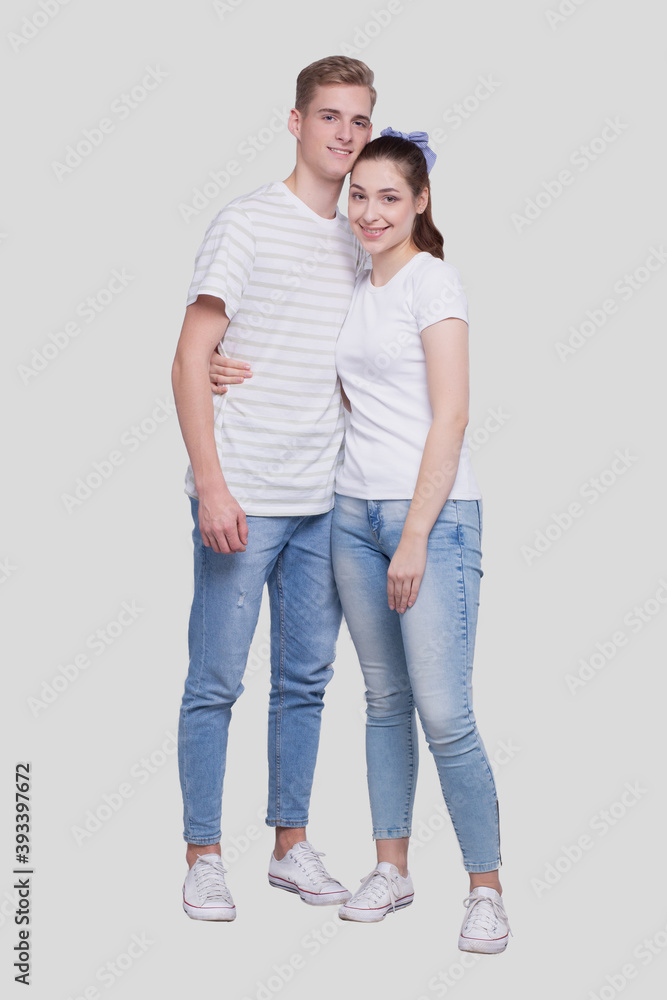 Couple Standing Isolated. Man and Woman Hugging, Lovers, Friends, Couple Concept Couple Standing Isolated. Man and Woman Hugging, Lovers, Friends, Couple Concept