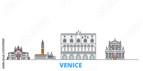 Italy, Venice Landmark cityscape line vector. Travel flat city landmark, oultine illustration, line world icons