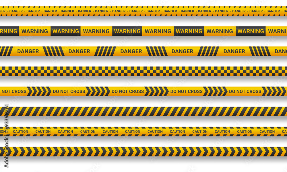 Caution line and danger tapes on white background