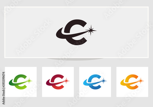 Initial C letter logo design with spark concept. Spark C logo design