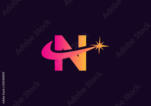 Abstract N letter logo design with spark concept. Spark N logo design