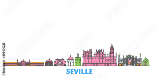 Spain, Seville cityscape line vector. Travel flat city landmark, oultine illustration, line world icons