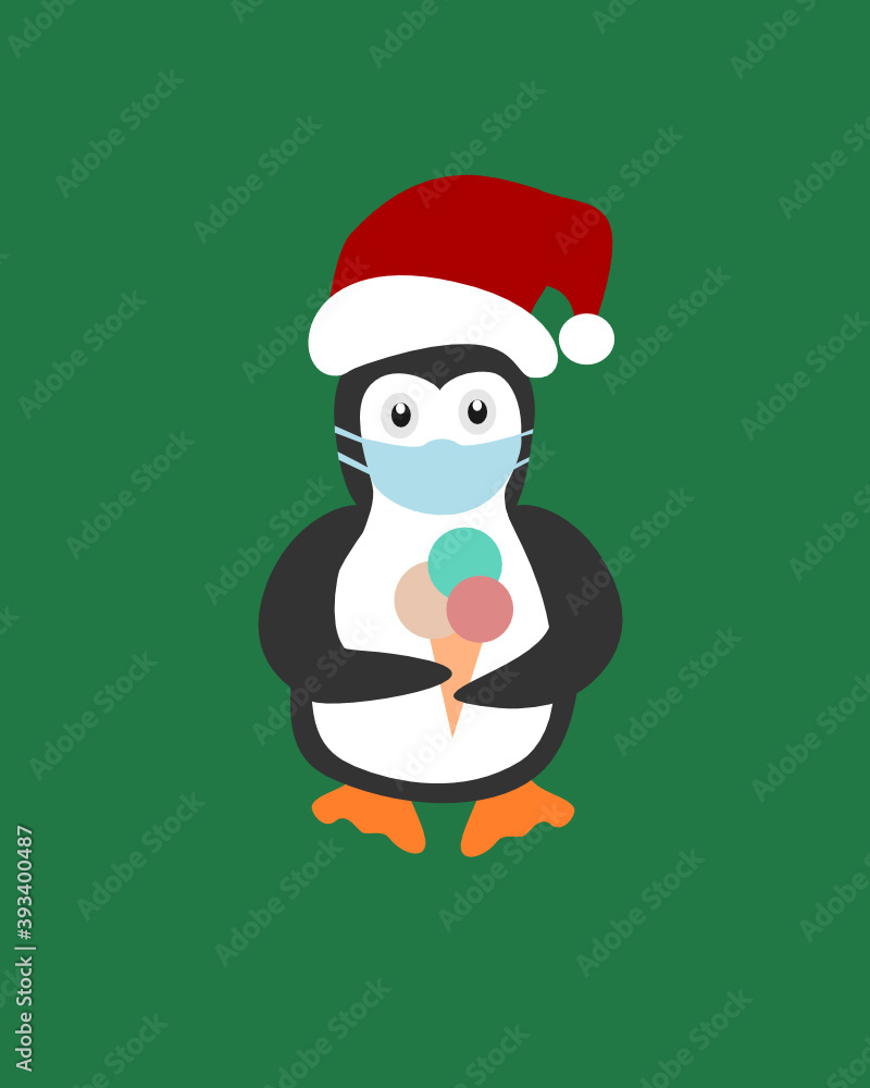 Cute penguin with ice cream and medical mask