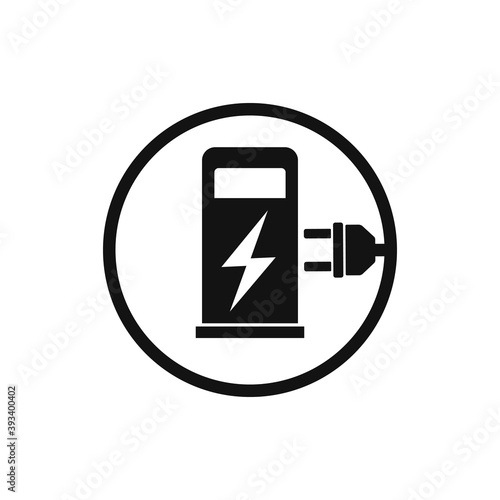 Charging station for electric car, flat design vector