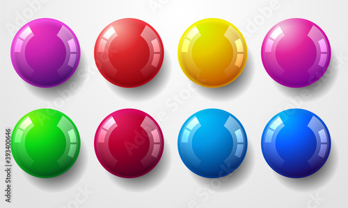 Set of glossy colored balls on white background