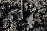 spade stuck in dug ground