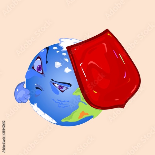 фотографія Militant planet earth defends with red shield, angry face and fist