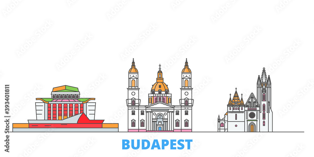 Fototapeta premium Hungary, Budapest City cityscape line vector. Travel flat city landmark, oultine illustration, line world icons