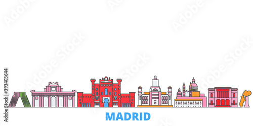 Spain, Madrid cityscape line vector. Travel flat city landmark, oultine illustration, line world icons