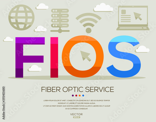 FIOS mean (Fiber Optic Service) Computer and Internet acronyms ,letters and icons ,Vector illustration. 