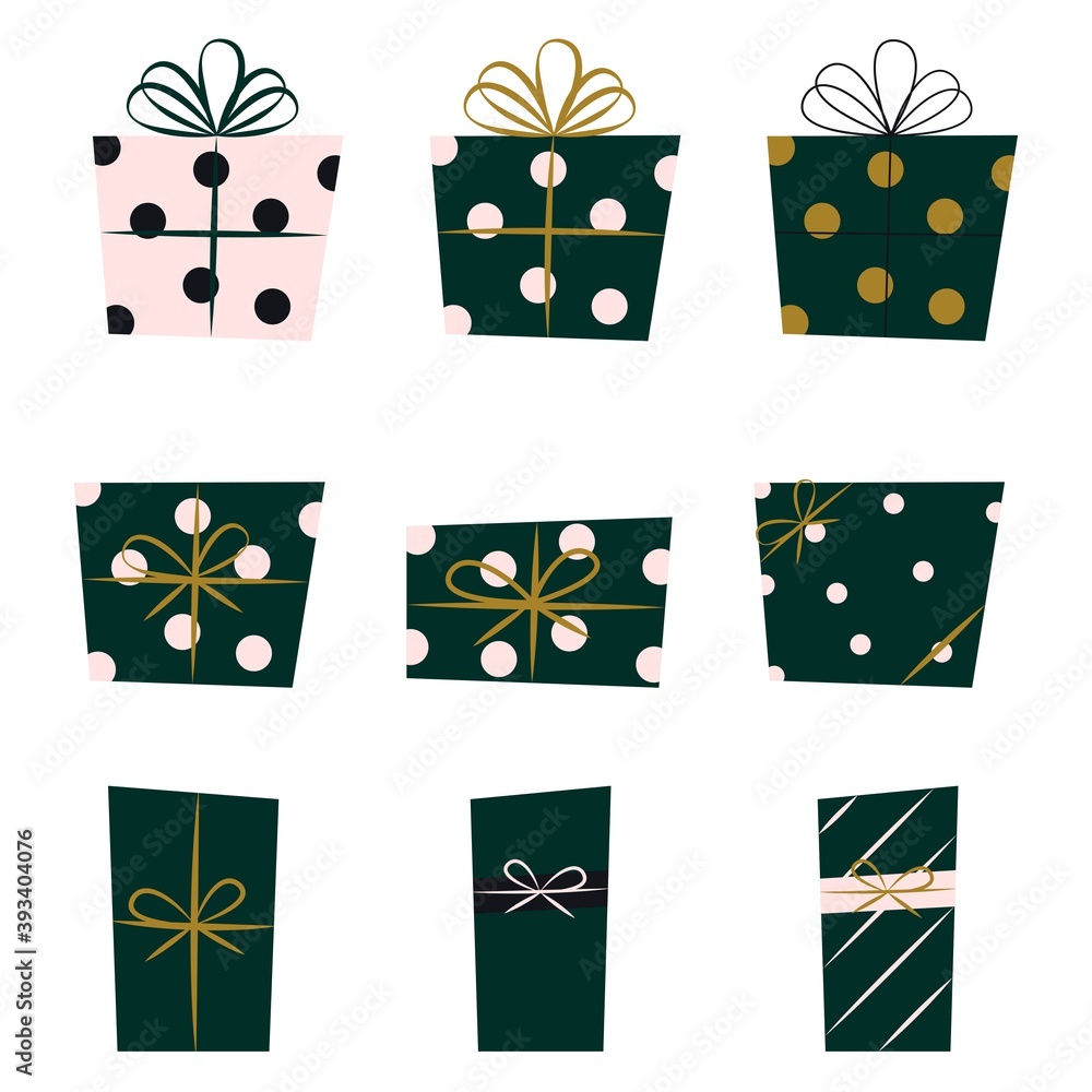 Fotografie Set of Christmas presents flat vector illustrations.