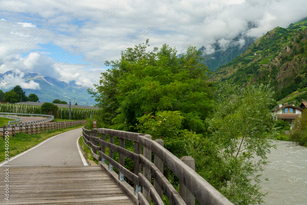Summer landscape along the cycleway of the Venosta valley Summer landscape along the cycleway of the Venosta valley