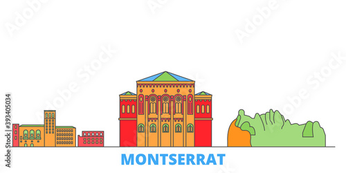 Montserrat cityscape line vector. Travel flat city landmark, oultine illustration, line world icons