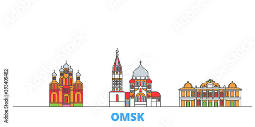 Russia, Omsk cityscape line vector. Travel flat city landmark, oultine illustration, line world icons