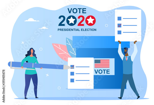 Abstract voting concept in flat style. Democratic electoral procedure. Cartoon vector illustration isolated on white background