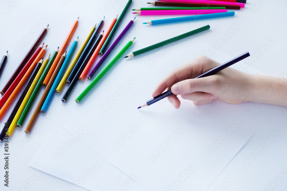 Drawing with colored pencils on paper. Drawing with colored pencils on paper.