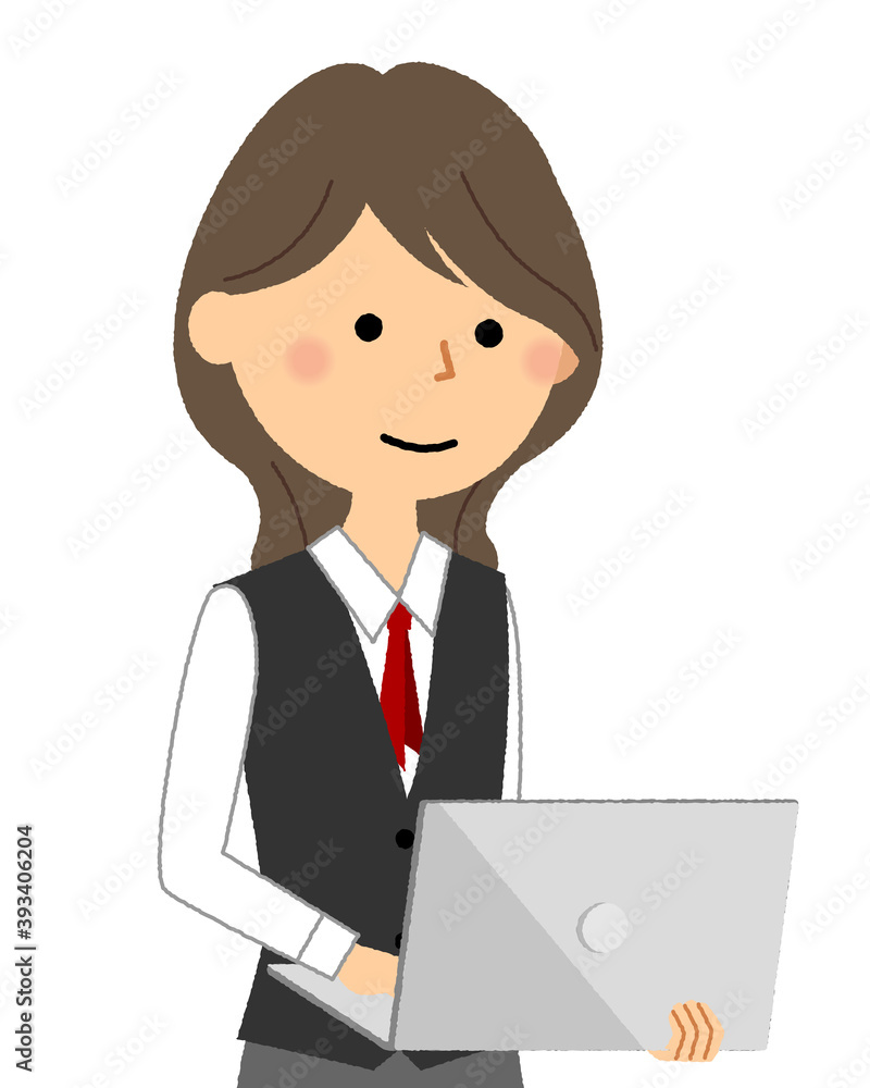PCを操作する制服姿の女性 PCを操作する制服姿の女性