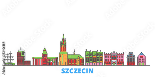 Poland, Szczecin cityscape line vector. Travel flat city landmark, oultine illustration, line world icons
