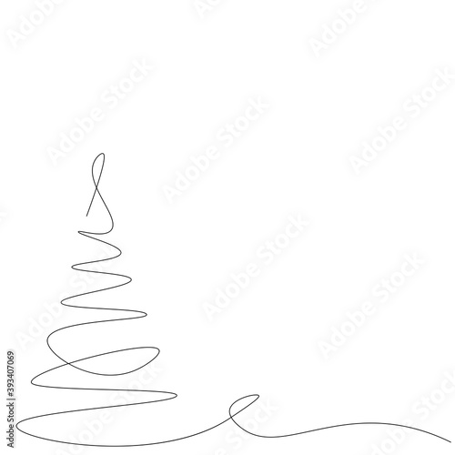 Christmas background. Line drawing forest tree. Vector illustration