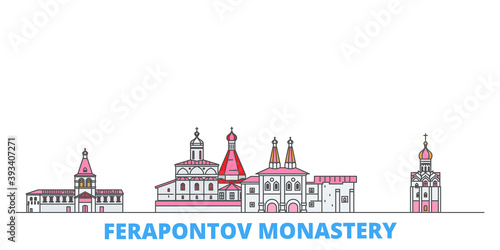 Russia, Vologda, Ferapontov Monastery cityscape line vector. Travel flat city landmark, oultine illustration, line world icons