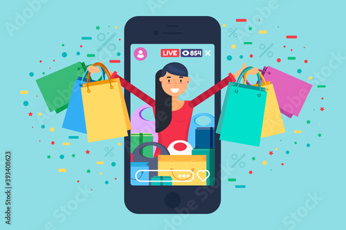 Sale promotion online broadcast concept illustration