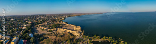 Air panorama of Medieval Akkerman fortress at sunny day in Belgorod Dnestrovsky, Ukraine.
