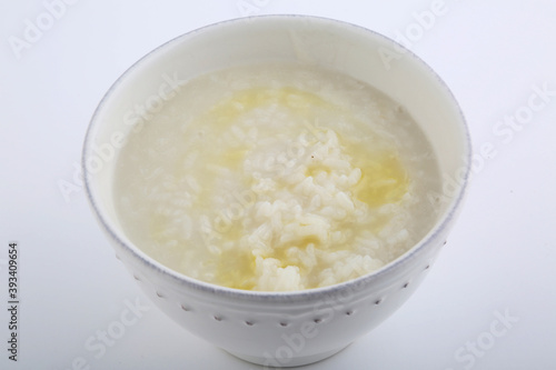 white rice bawl soup with olive oil as diet concept