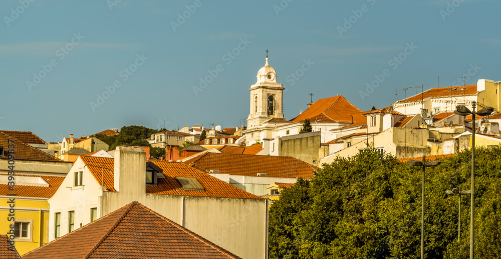 A view across the roof tops of the old quarter of Lisbon, Portugal in Autumn