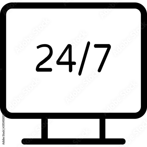 
Twenty four hours service symbol, simple line vector icon 
