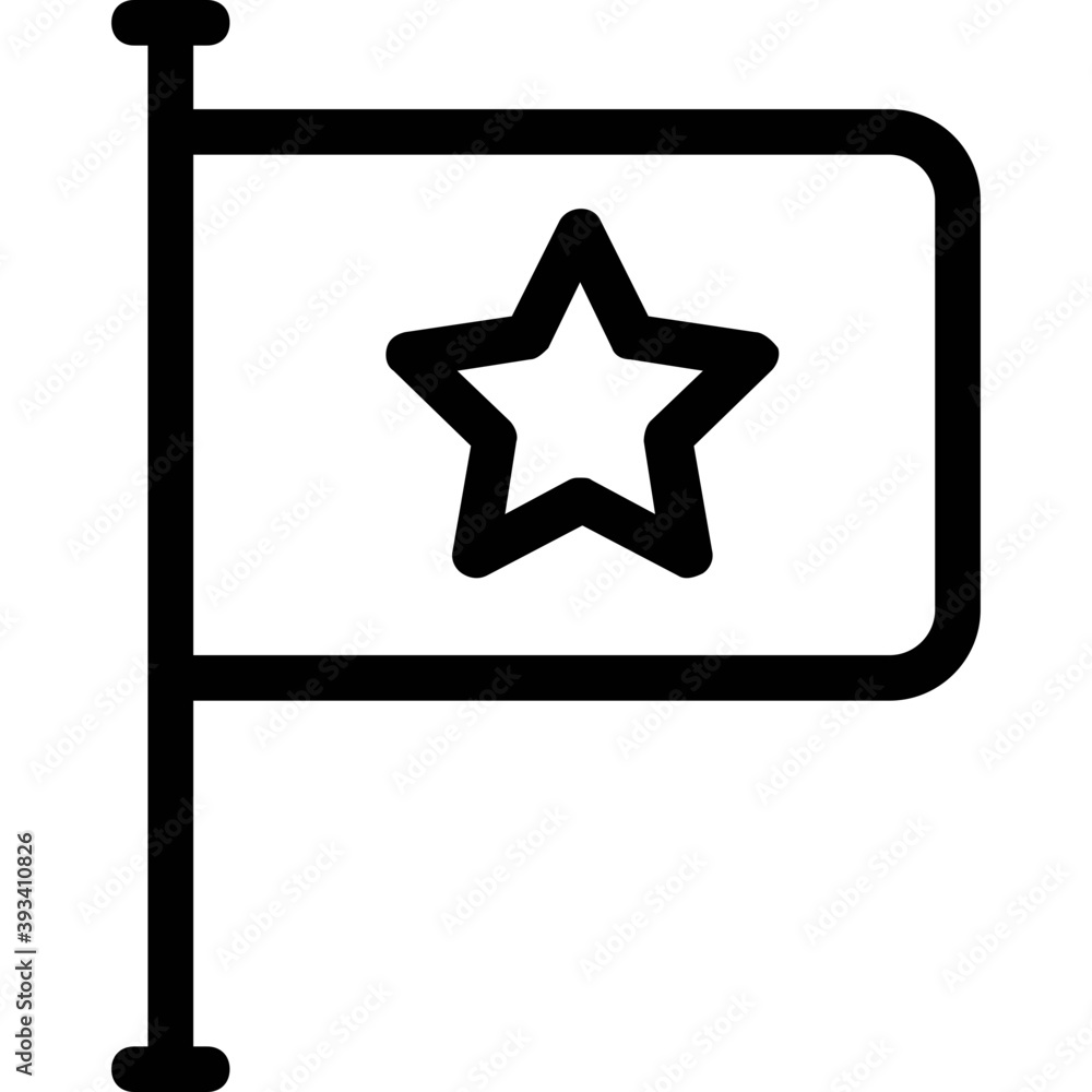 
Flag with a star on it, line vector icon 
