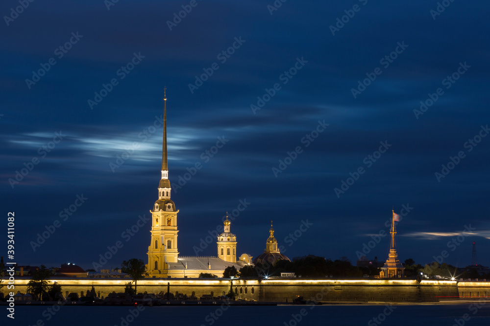 Peter and Paul fortress in night, Saint-Petersburg, Russia