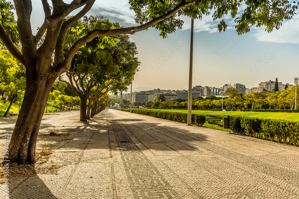 Portuguese mosaic pavements bordering King Edward VII park lead you through Lisbon to the Tagus river