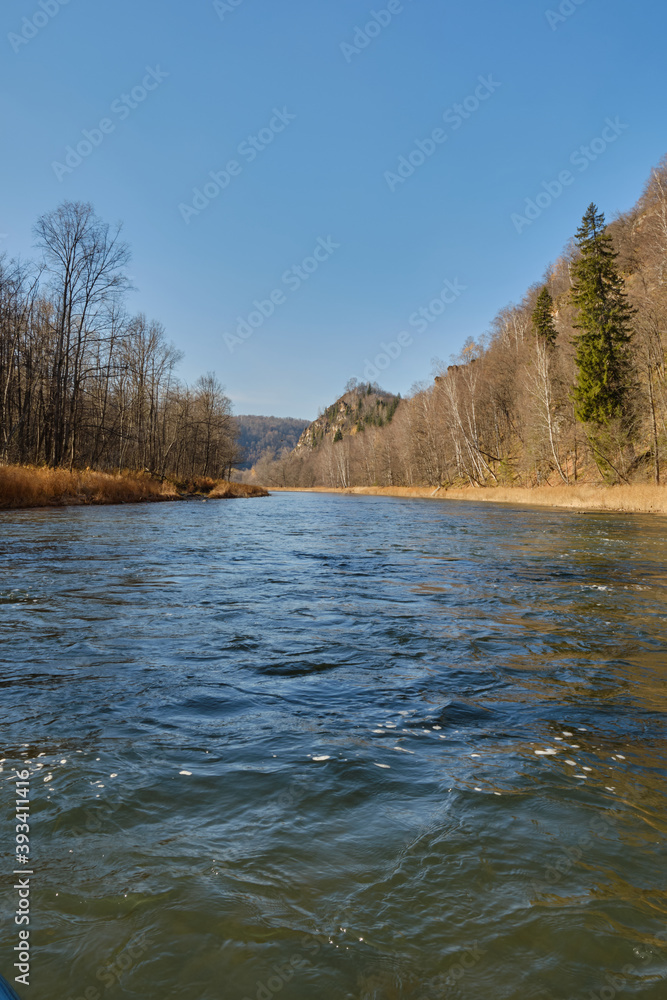 Obraz premium Mountain river in autumn. view in the middle of the river