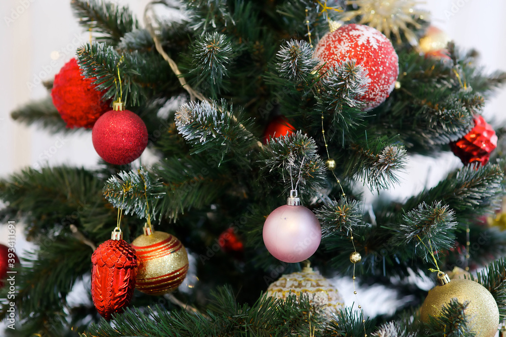 Elegant decorated with balls and figures Christmas tree Elegant decorated with balls and figures Christmas tree